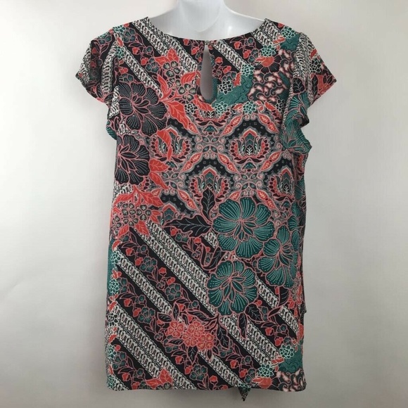 Label Rachel Roy Batik Style Blouse Floral Tie M - Picture 2 of 7